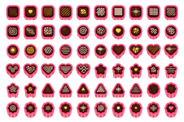 Valentine Day chocolate pieces set. Vector illustration.