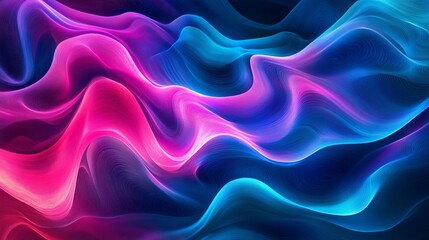 Obraz premium Abstract Neon Blue and Pink Wavy Lines, Digital Art, Abstract Background, Line Art, Neon , Digital Art, Abstract Background
