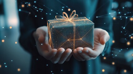 Close-up view of hands Giving a business gift in an office Generative AI transparent background