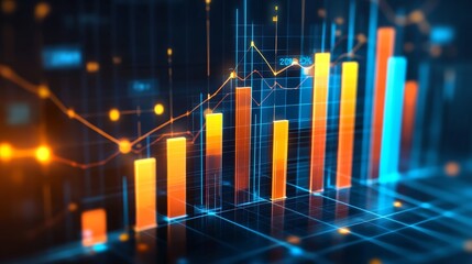 Digital Growth Chart, Blue and Orange Bars, Abstract Data Visualization, Business, Finance, Technology