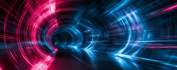 Obraz premium Neon Tunnel with Red and Blue Lights, Long Exposure, Abstract, Tunnel, Lights, Neon, Colorful