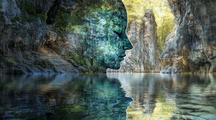 The Stone Face of Nature, Digital Art, Surreal Landscape, Nature