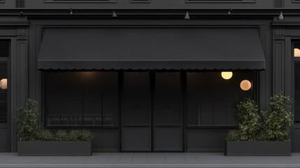 Shop illustration with black awning, black friday and promotion concept. Generative AI transparent background