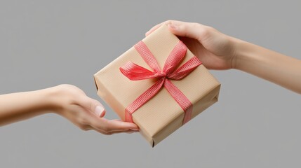 Special Delivery, Hands exchanging a beautifully wrapped gift box, conveying a sense of giving and celebration. transparent background
