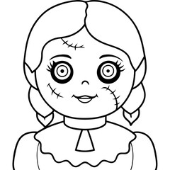 Haunted Toy Outline Cracked Eerie Porcelain Doll with Missing Eye