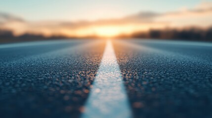 A captivating image showing the road's centerline extending towards the sunrise, symbolizing hope, new adventures, future possibilities and the promise of a bright new day ahead.