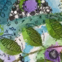 Oil paintings and various flowers, marine creatures, lotus leaves, lotus flowers, and beautiful fish