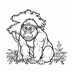 Obraz premium coloring page for kids, cartoon style, simple shapes, white background, isolated, a gorilla, a tree