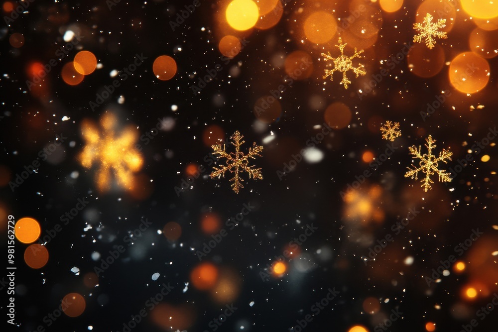 Poster luminous bokeh effects and flowing snow particle animation set against a dark background