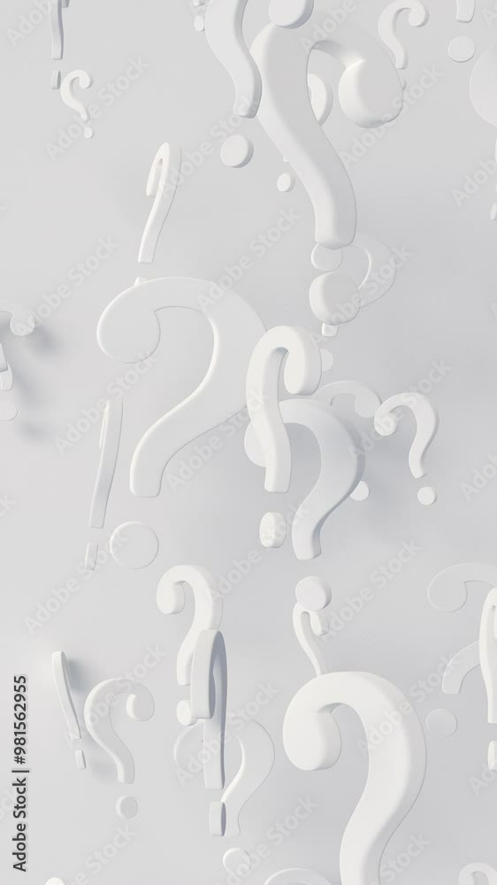 Poster rotating white question mark loop. abstract geometric animation render. loop vertical video