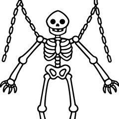 Skeleton Suspended by Chains Loose Limbed Vector Outline