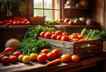 vibrant display fresh regional produce authentic rustic settings colorful fruits vegetables, baskets, freshness, colors, market, local, organic, natural