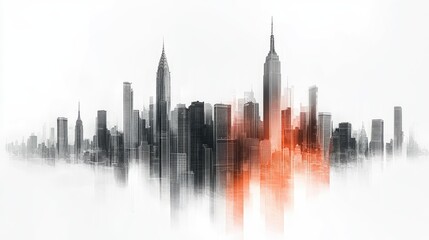 Fototapeta premium Futuristic Urban Skyline with High-Rise Buildings and Abstract Cityscape Elements