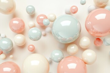 A vibrant collection of pastel-colored abstract spheres on a soft beige background showcasing a playful arrangement of shapes and colors reflecting creativity and design
