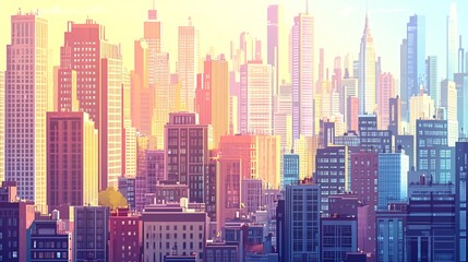 Obraz premium A panoramic view of a city skyline with a sunrise.