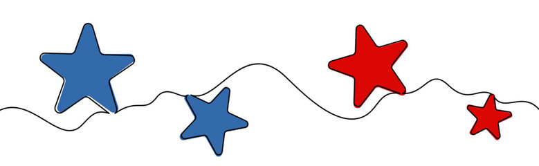A playful design with red and blue stars connected by flowing black lines, creating a dynamic and minimalist patriotic theme, perfect for election-related designs.