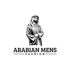 Arabian fashion logo design. Abaya, jubba, Man Wearing kaffiyeh logo. muslim dress logo