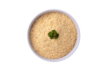 Farofa, typical brazilian manioc flour side dish, isolated over white background