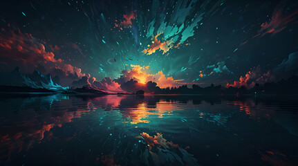 Abstract water reflection digital art for modern wallpapers
