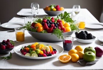 vibrant allergy friendly meals displayed minimalist table setup featuring fresh ingredients colorful presentation, healthy, food, dishes, vegetables, fruits