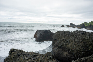 Iceland black sand beach in summer