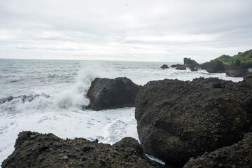 Iceland black sand beach in summer