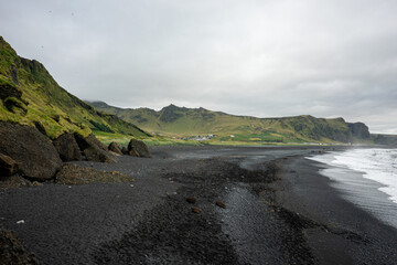 Iceland black sand beach in summer