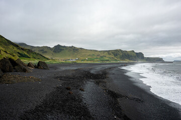 Iceland black sand beach in summer