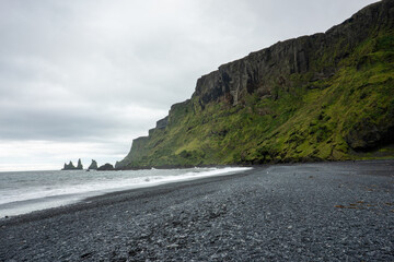 Iceland black sand beach in summer