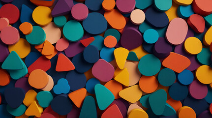 A closeup of vibrant confetti pieces in varying shapes and sizes held together
