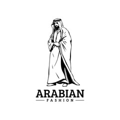 Arabian fashion logo design. Abaya, jubba, Man Wearing kaffiyeh logo. muslim dress logo