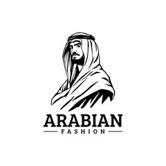 Arabian fashion logo design. Abaya, jubba, Man Wearing kaffiyeh logo. muslim dress logo