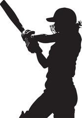 Silhouette of a person playing cricket.