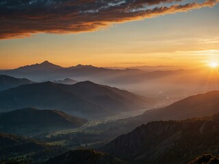 Sunrise over mountains.