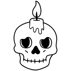 Skull with Candle Dripping Wax Outline Vector