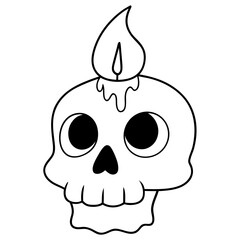 Skull with Candle Dripping Wax Outline Vector