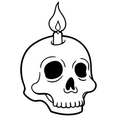 Skull with Candle Dripping Wax Outline Vector