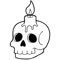Skull with Candle Dripping Wax Outline Vector
