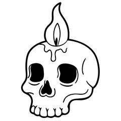 Skull with Candle Dripping Wax Outline Vector