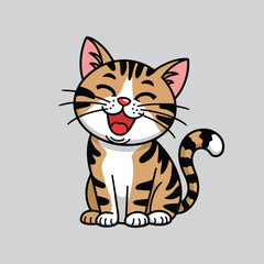 A vector illustration of a happy cat with its mouth open and eyes wide. The cat is sitting upright on its hind legs.