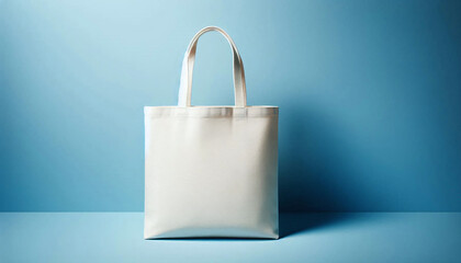 White Tote Bag on Blue Background