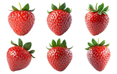 Red ripe strawberries collection isolated on transparent background