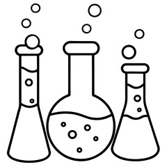 Outline Vector of Bubbling Test Tubes in a Mad Scientist's Lab