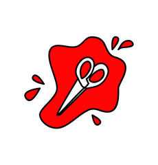 Illustration of scissors art supplies with paint splat behind, matching craft materials graphics icon elements 