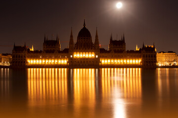 Danube Flood with Parliament building in the evening Budapest, Hungary 2024