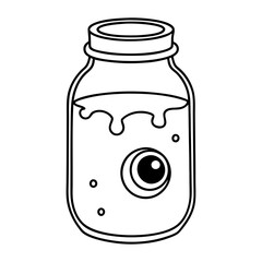 Jar with Floating Eyeball Creepy Outline Vector Design