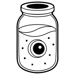 Jar with Floating Eyeball Creepy Outline Vector Design