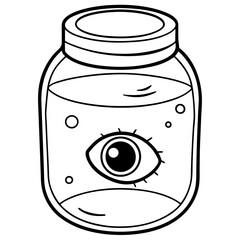 Jar with Floating Eyeball Creepy Outline Vector Design