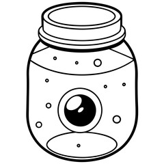 Jar with Floating Eyeball Creepy Outline Vector Design