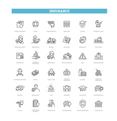 Insurance Icon Thin Line Set Support Services